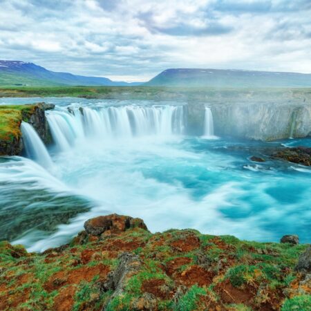 Godafoss,Waterfall,,Iceland.,Amazing,Long,Exposure,Scenery,Of,Famous,Landmark